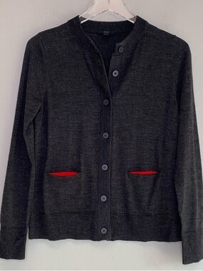 COS Charcoal Cardigan with Red Pocket Accents